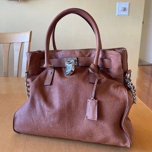 Used Michael Kors Large Hamilton Brown Leather North South Tote Bag